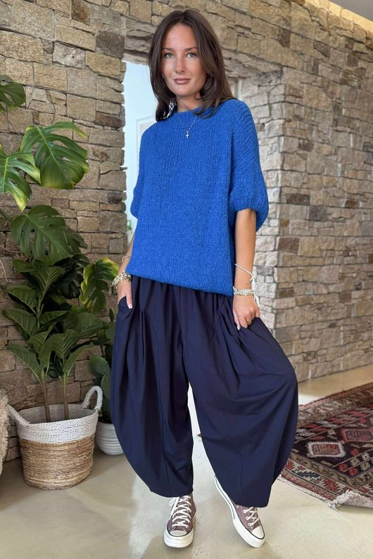 Made in Italy Big Softie Cap Sleeve Knit Top Cyan